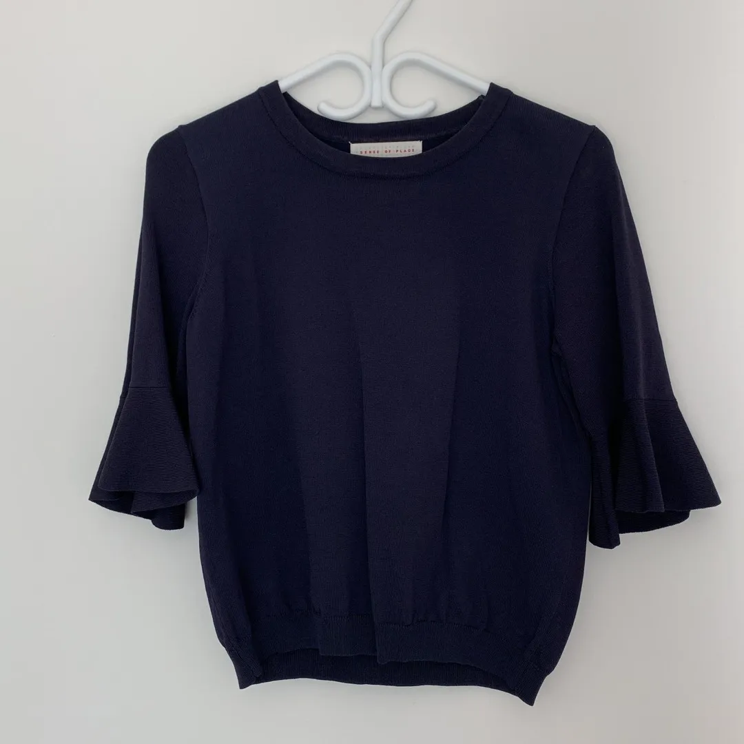 Navy Blue Top With Fluted Sleeves photo 1