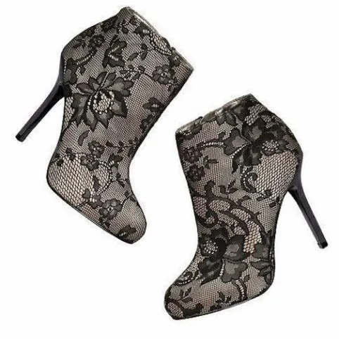 Euc Ann Taylor loft ellie black nude lace boots heels 6.5 photo 3