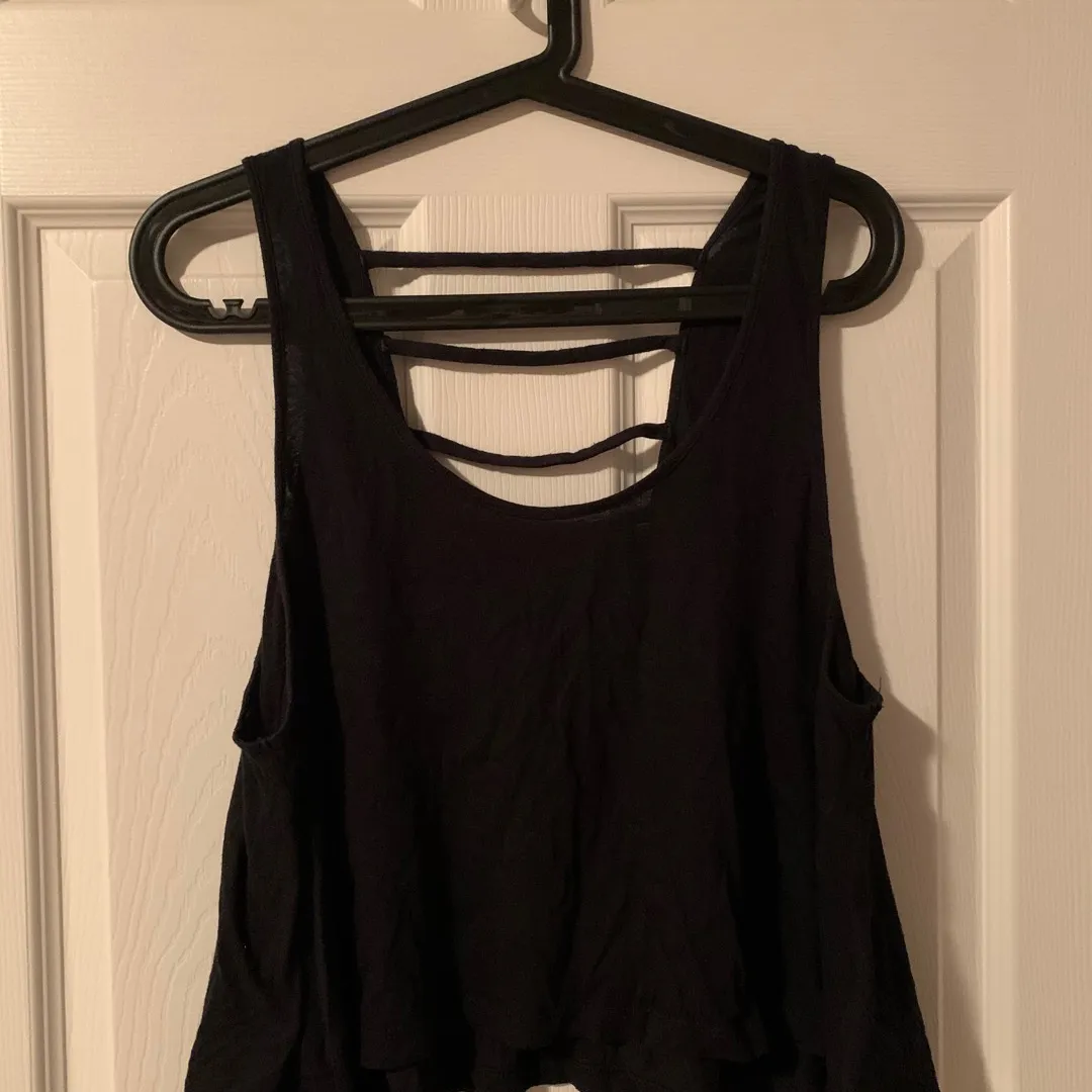 Black Tank With Stripped Open Back photo 1