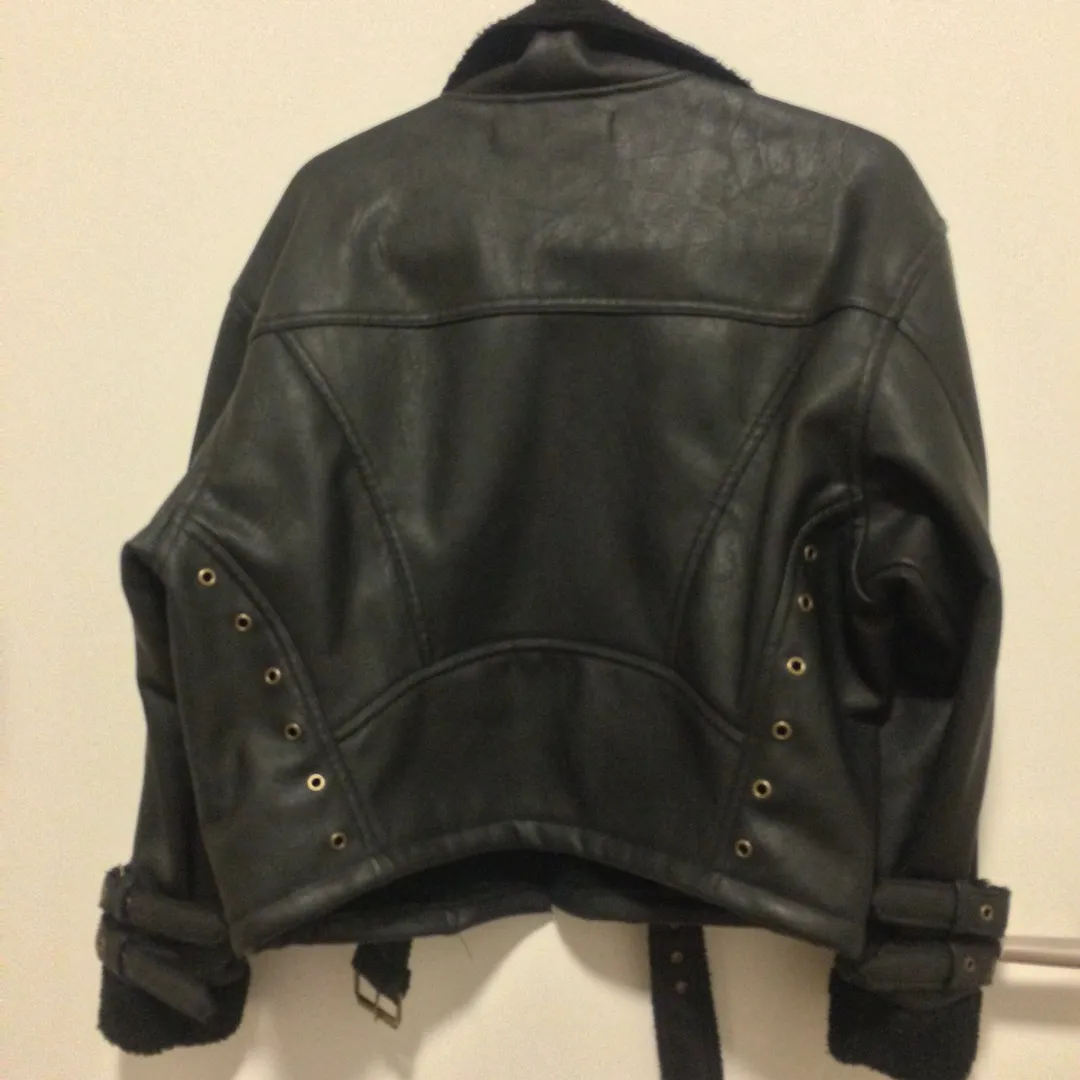 Zara Faux Leather Oversized Biker Jacket Small photo 3