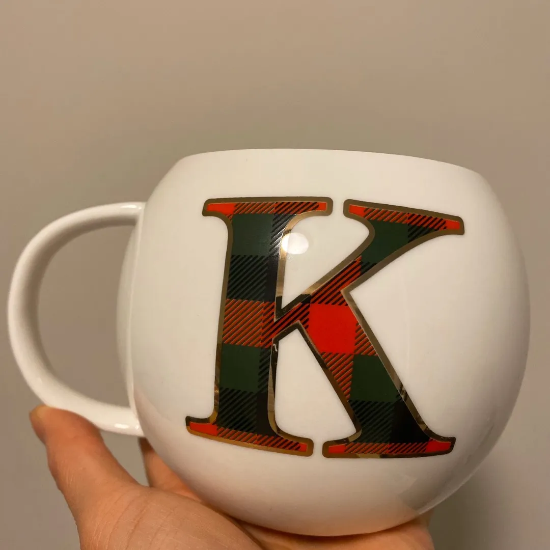 BNWT Plaid Letter K Porcelain Mug photo 1