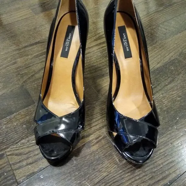Size 9 black Ann Taylor open toed heels photo 1