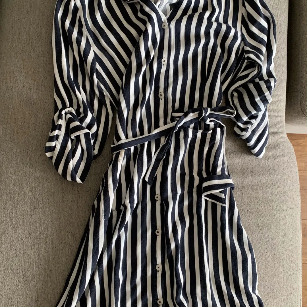 Striped Shirt Dress With Tie (Navy / medium) photo 1