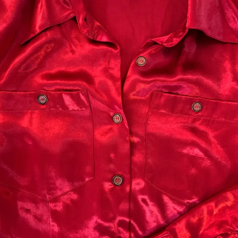 Red Satin Button-Up Top photo 7