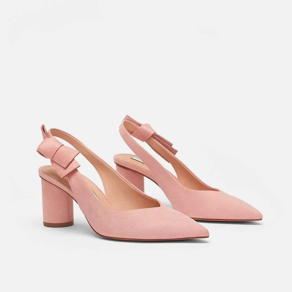 Zara Pink Seude Pump Heels With Bow photo 7