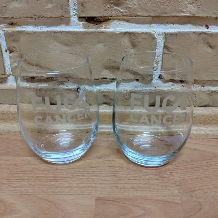 2 Large F*ck Cancer Wineglasses photo 1