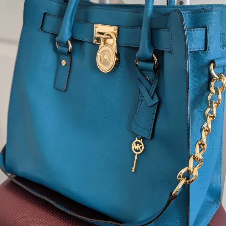 Turquoise Michael Kors Saffiano Hamilton Bag in Large photo 4