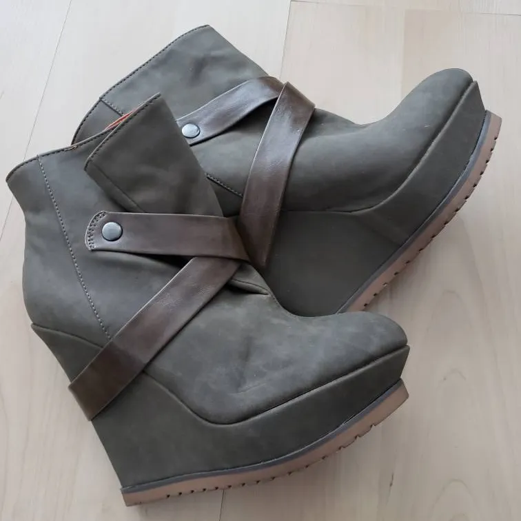 Army Green Wedge Booties photo 1