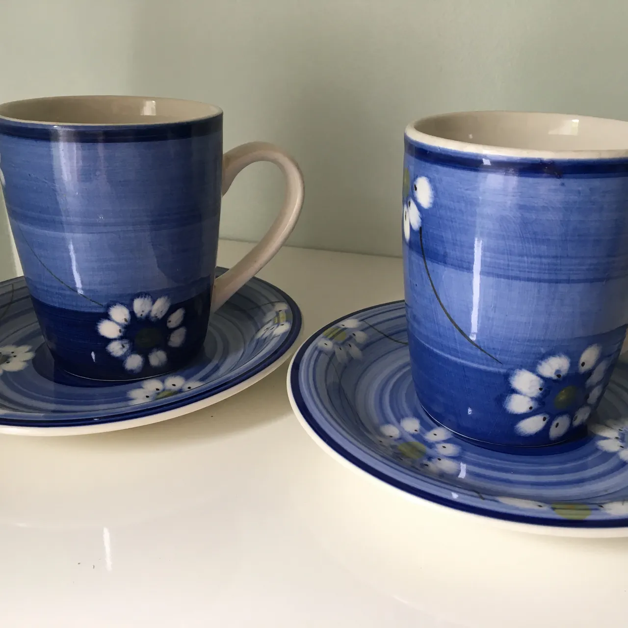 Blue Flower Mugs with Matching Plates photo 1