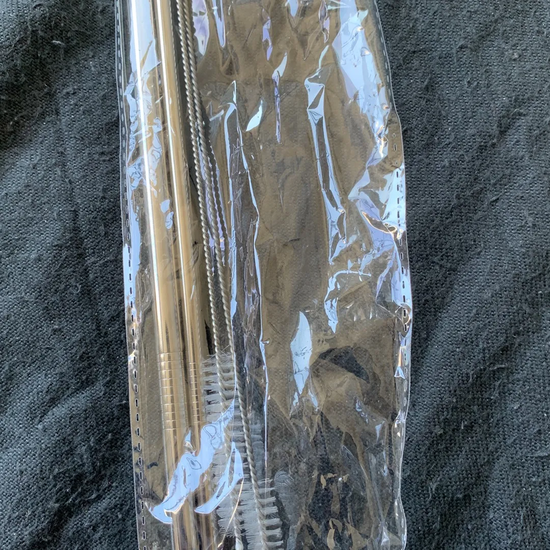 2 Metal reusable straw with cleaning brush #bnwt photo 1