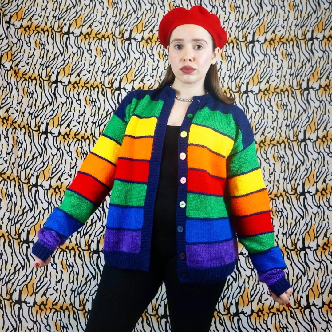 Vintage 80s - 90s Handmade Rainbow Cardigan - Size Large photo 1