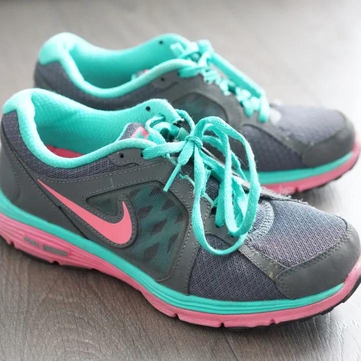 Pink & Teal Nike Running Shoes (size 7) photo 3