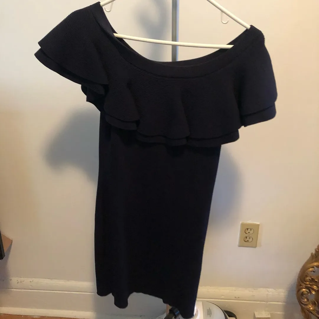 Navy Off The Shoulder Ruffle Dress photo 1