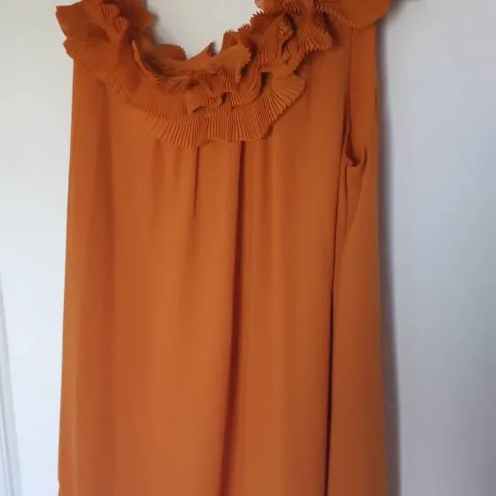 H&M Burnt Orange Pleated Ruffle Party Dress - Size 6 photo 1