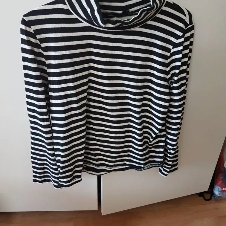 J Crew Black And White Turtleneck Top In Cotton In Small photo 1