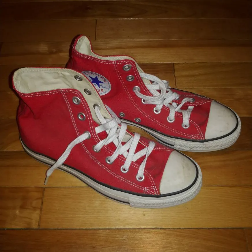 Red Hightop Converse Sneakers Size 5.5 photo 1