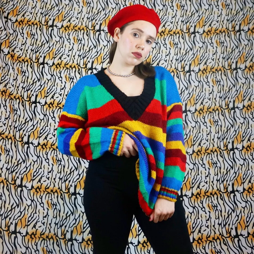 Vintage 80s - 90s Baggy Rainbow Sweater - Size Large photo 4