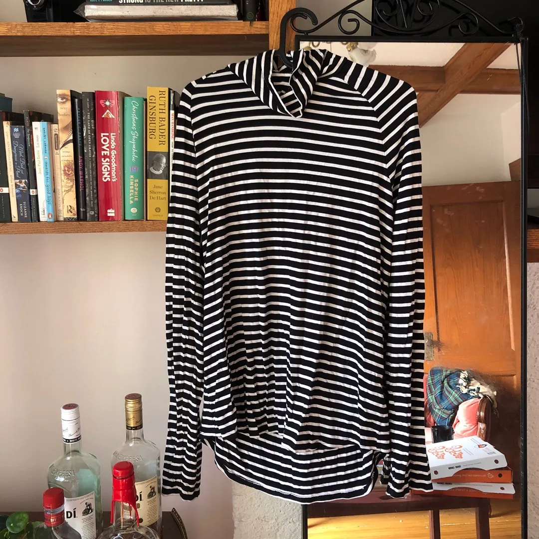 mock neck long sleeve striped shirt/sweater photo 1
