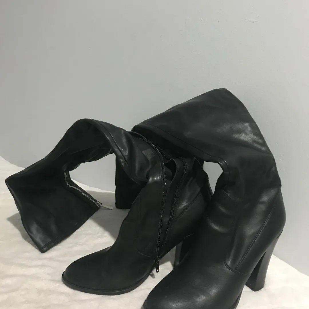 Thigh High Black Leather Boots photo 4