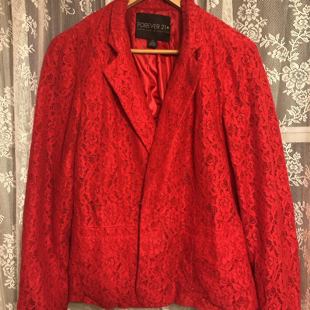 Red Lace Blazer Size XL photo 1