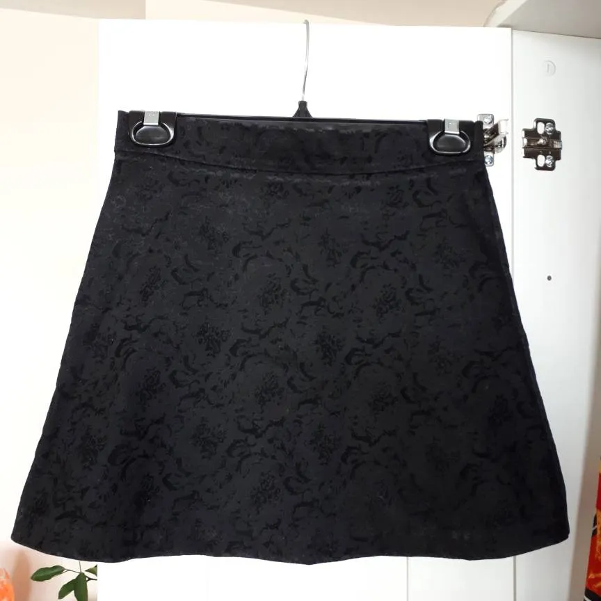 Black Floral Print Suede Mini Skirt photo 1