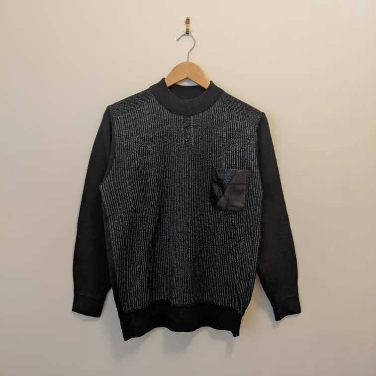 Vintage Black Striped Sweater w/ Leather Pocket photo 1