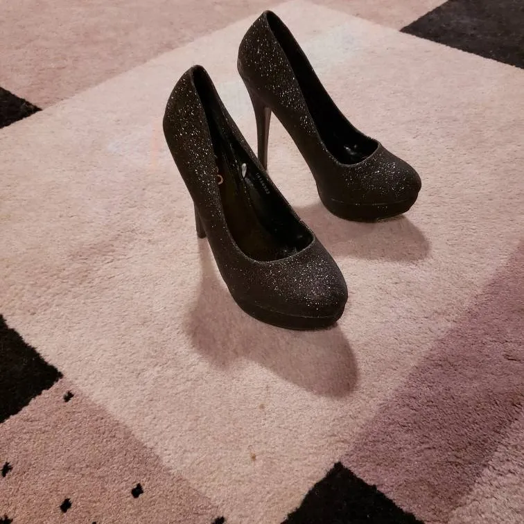 Black Glitter Heels - Louboutin Inspired - Size 7 photo 1