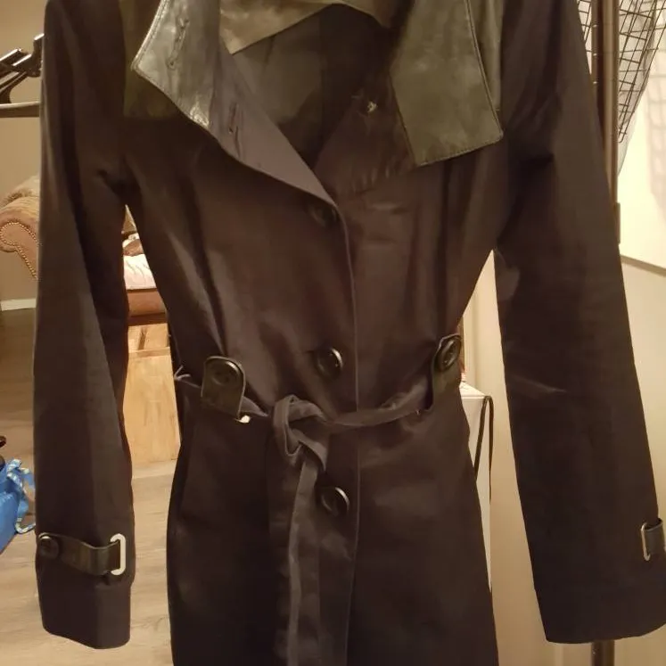 Black RUDSAK trench LEATHER detailing - Size Small photo 1