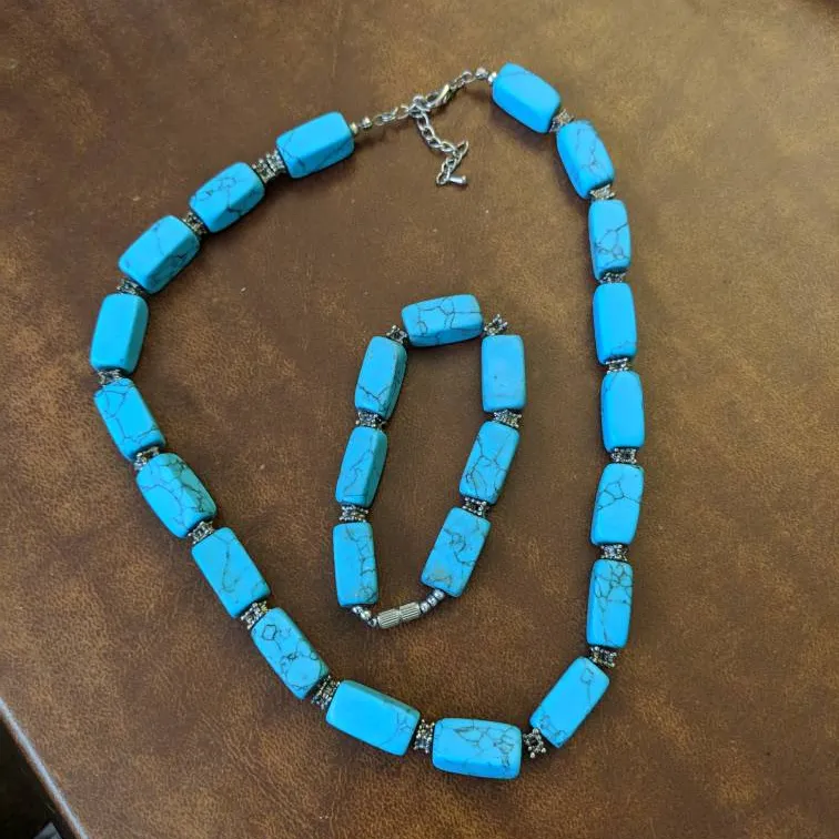 Turquoise stone Necklace And Bracelet Set photo 1