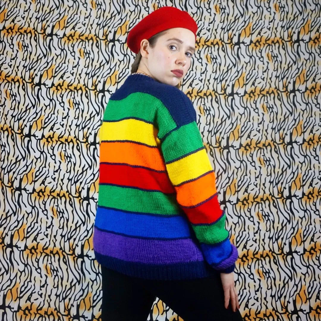 Vintage 80s - 90s Handmade Rainbow Cardigan - Size Large photo 5
