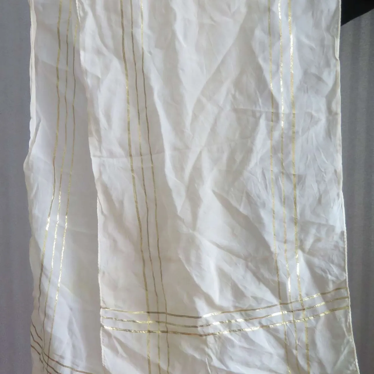 VINTAGE 1960s scarf sheer white with gold pattern photo 1