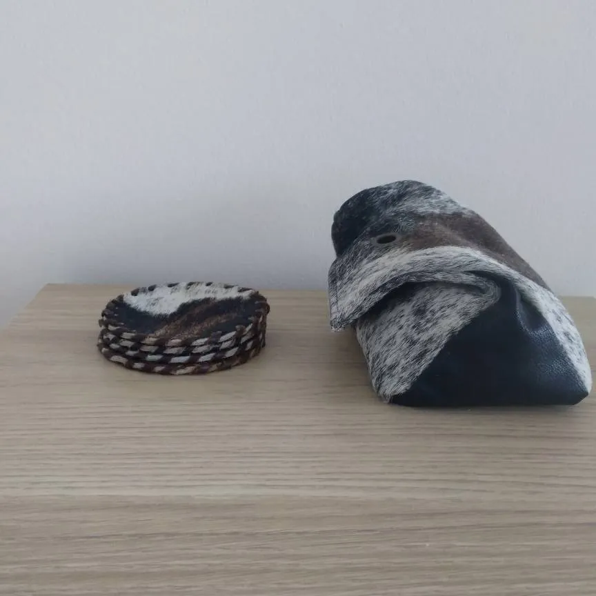 Cowhide Coasters And Door Stopper photo 1