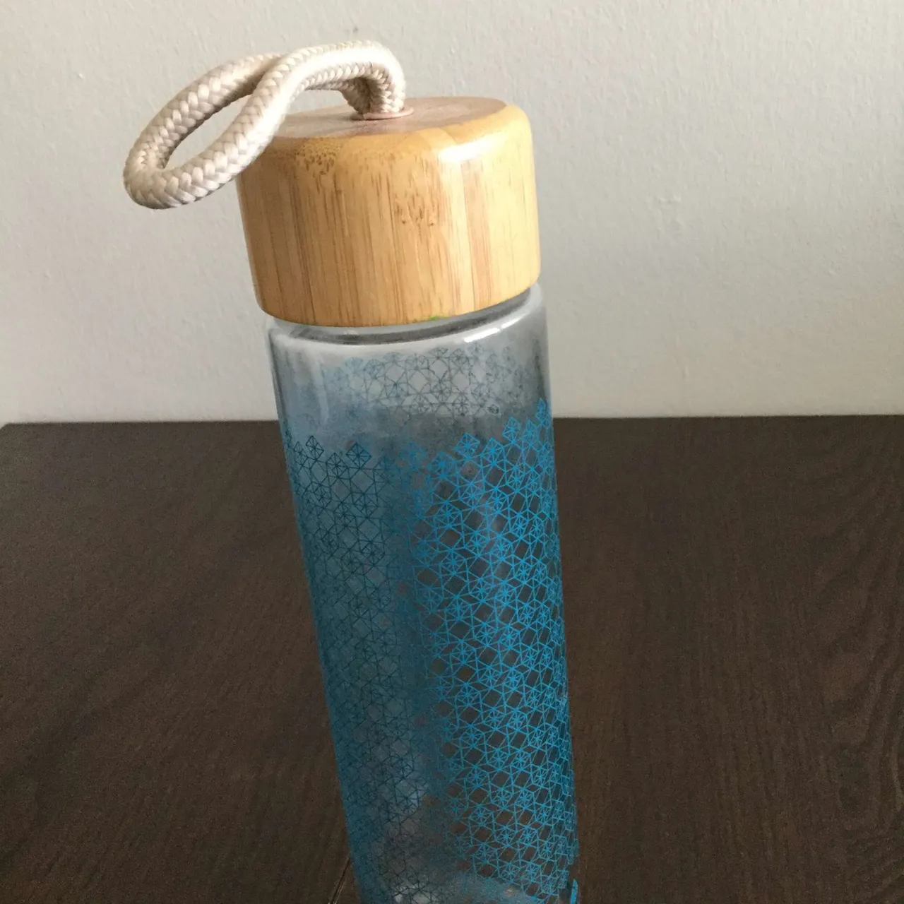 Beautiful Glass Water Bottle with Wood Lid photo 1