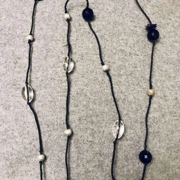 FREE Long Beaded Necklace (Silver & Black) photo 1