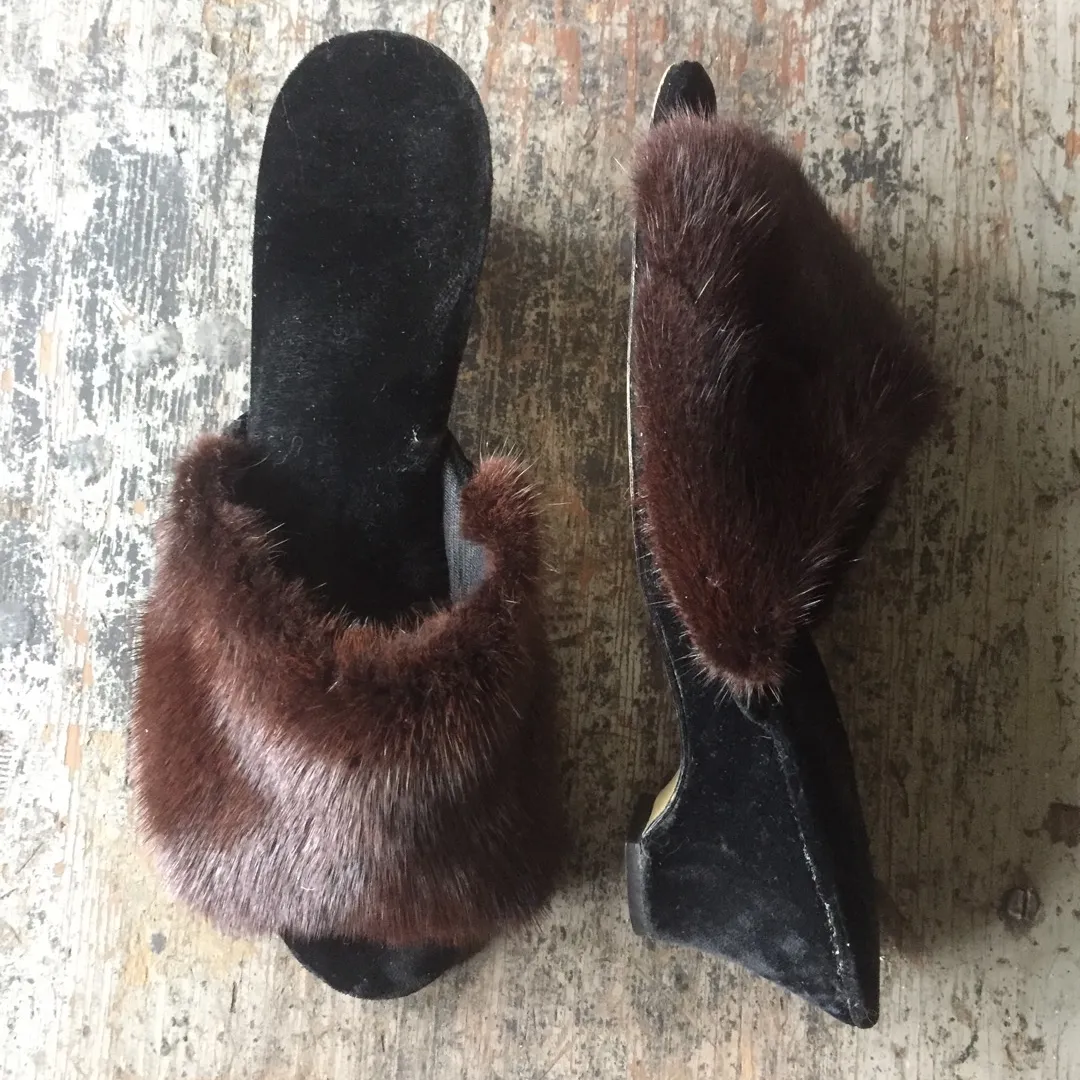 vintage mink slippers photo 1