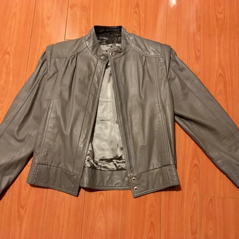 Grey Leather Moto jacket photo 1