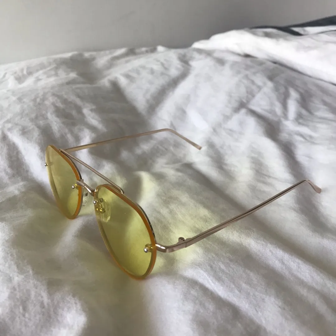 Yellow Tinted Sunglasses Gold Rims photo 1