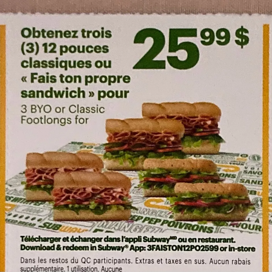 Free Subway coupons photo 1