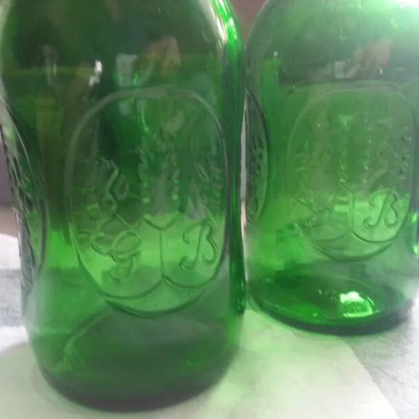 2 Beautiful Green Glass Bottles. photo 1