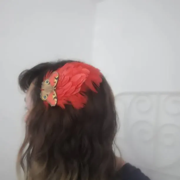 Handmade Red Butterfly Feather Hair Fascinator photo 3