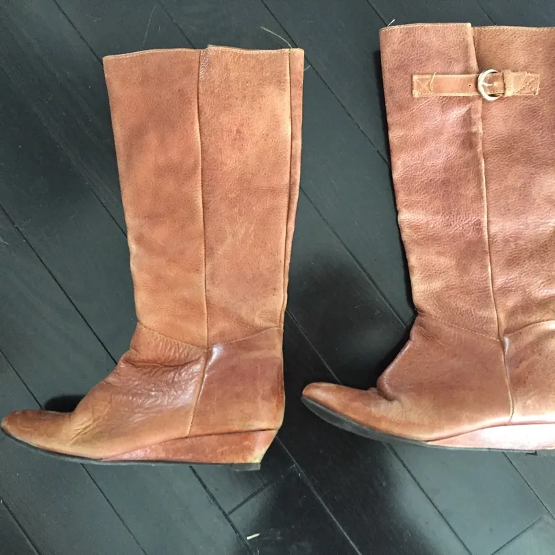 Leather Wedge Heel Boots Size 7 photo 1