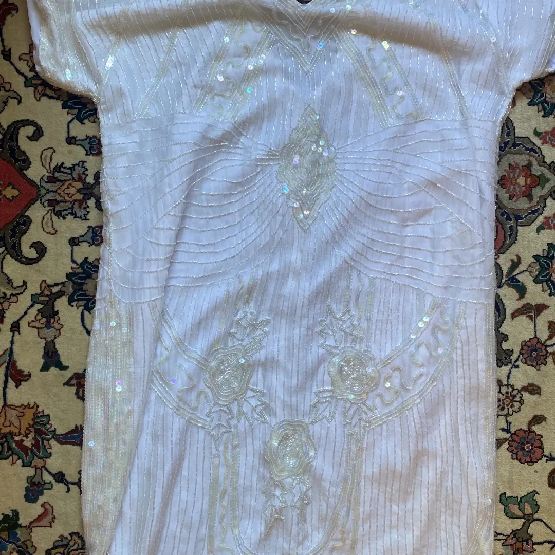Vintage Beaded White Dress photo 1