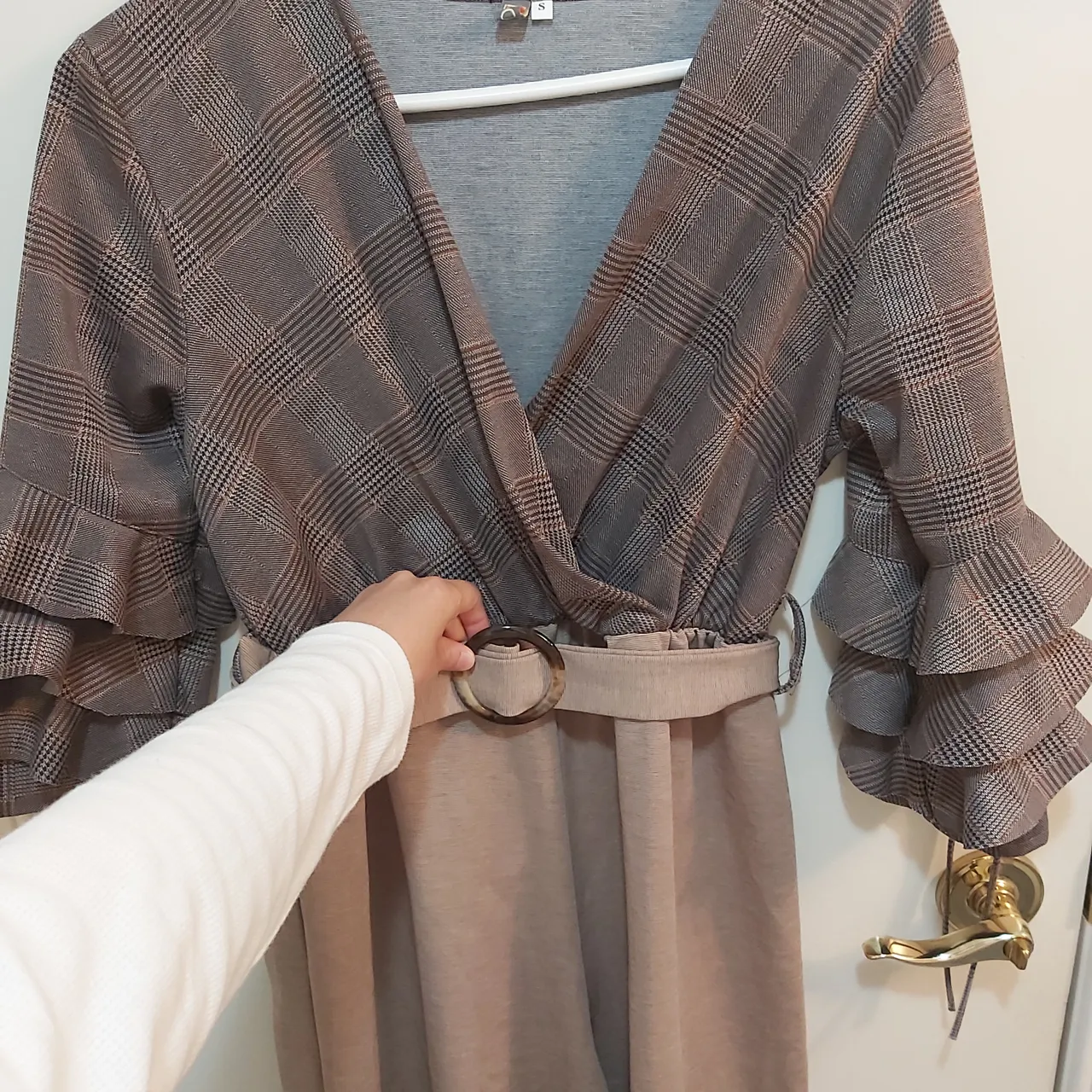 Plaid brown/grey jumpsuit photo 3