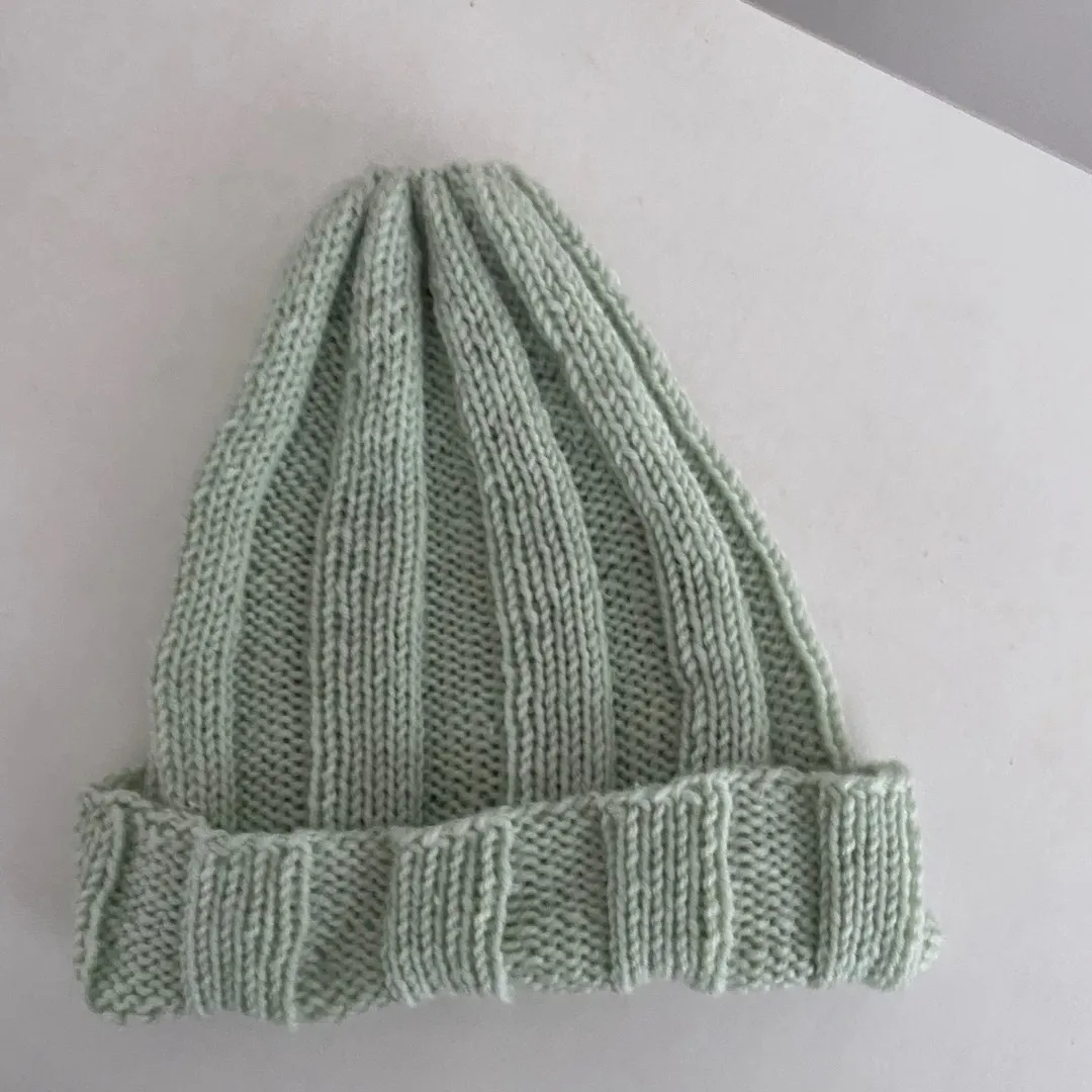 Mint light green pastel knit blue beanie toque, handmade knit... photo 1