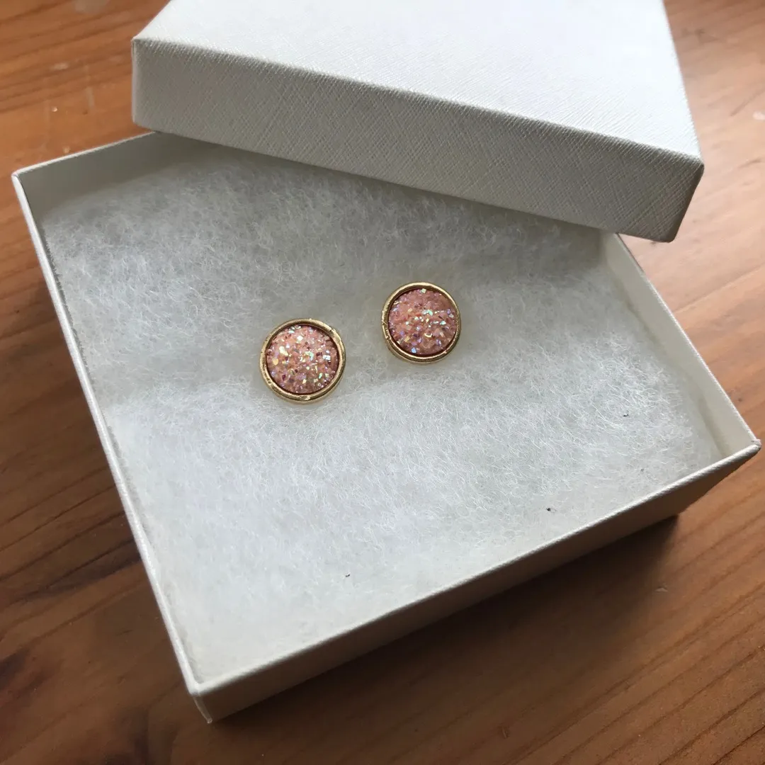 BNIB Pink Sparkly Stone Style Stud Earrings photo 1