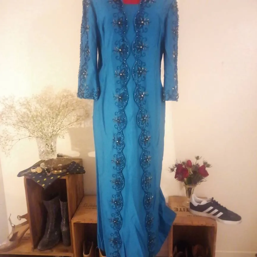 Vintage 1960s Blue Beaded Gown photo 1