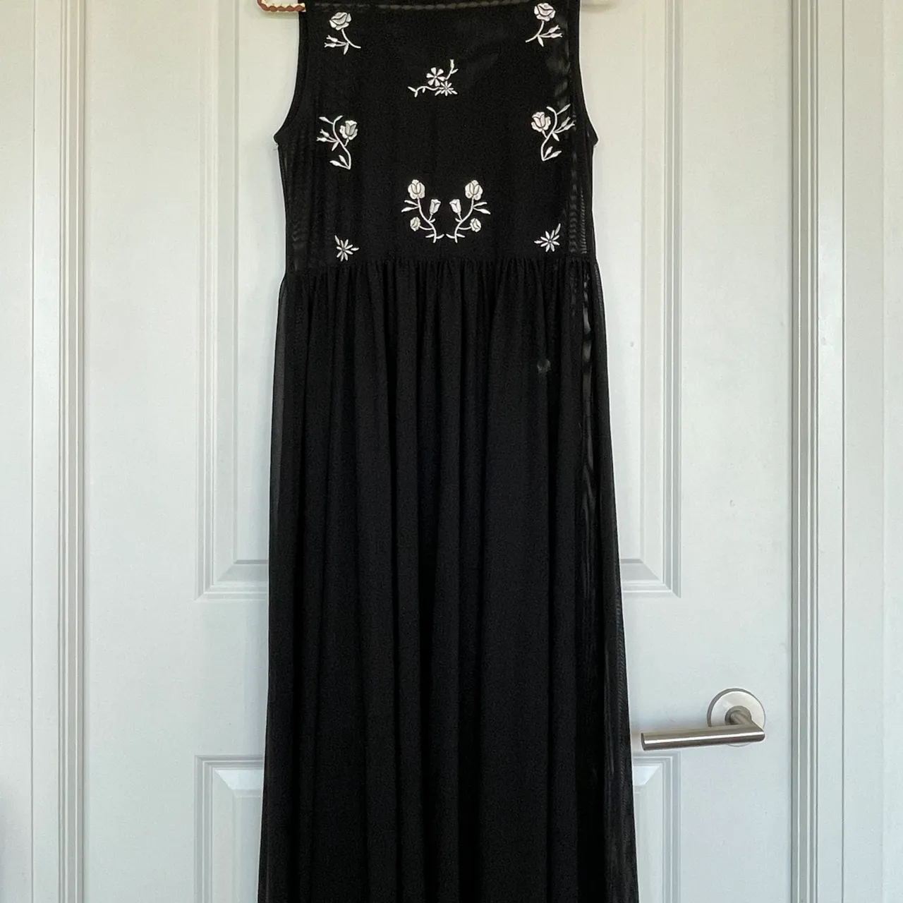 Black mesh and embroidered maxi overdress with black slip photo 3