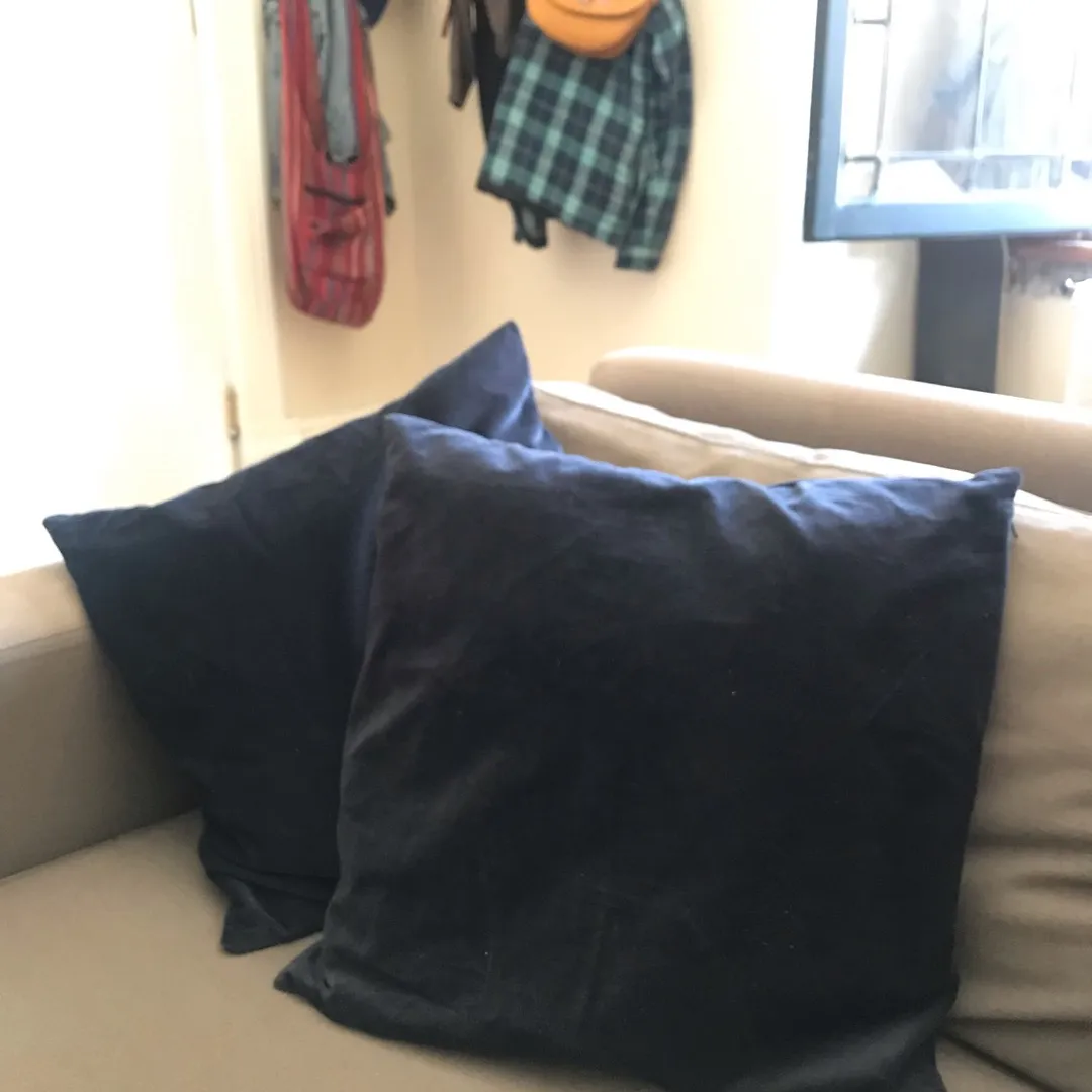 2 IKEA Navy Velvet Accent Pillows photo 1