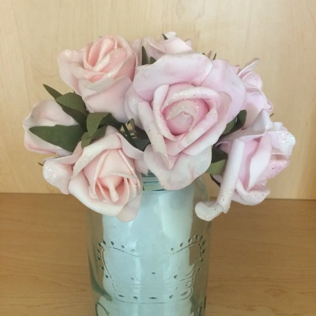 Two Bunches Of Pale Pink Faux Roses photo 1