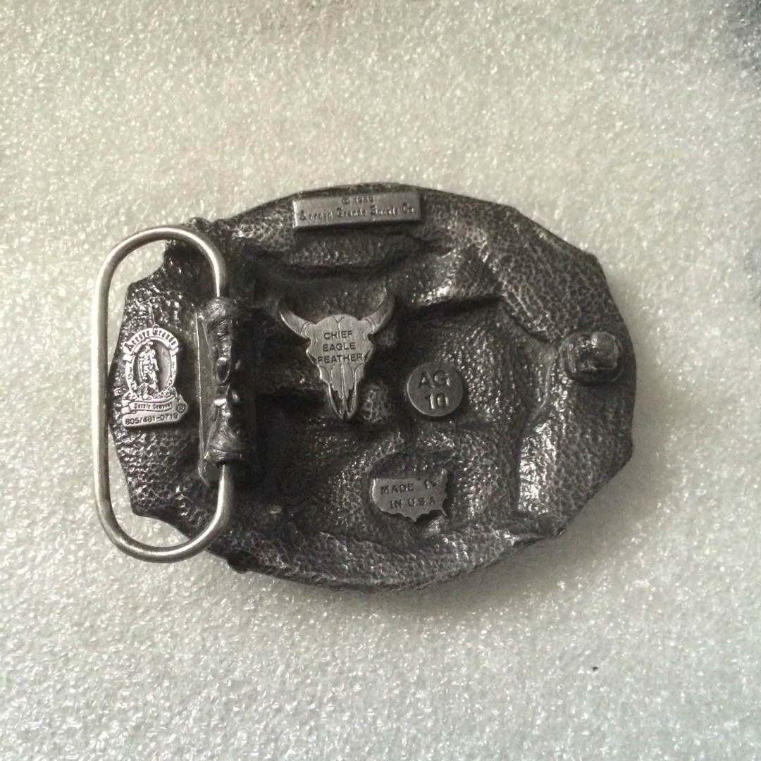 Chief Eagle feather Belt Buckle In Pewter photo 3